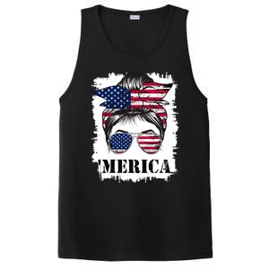 Messy Bun Merica Sunglasses 4th Of July Usa Flag PosiCharge Competitor Tank