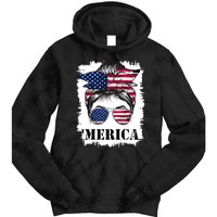 Messy Bun Merica Sunglasses 4th Of July Usa Flag Tie Dye Hoodie