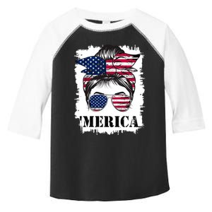 Messy Bun Merica Sunglasses 4th Of July Usa Flag Toddler Fine Jersey T-Shirt