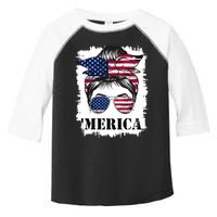 Messy Bun Merica Sunglasses 4th Of July Usa Flag Toddler Fine Jersey T-Shirt