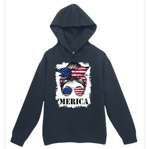 Messy Bun Merica Sunglasses 4th Of July Usa Flag Urban Pullover Hoodie