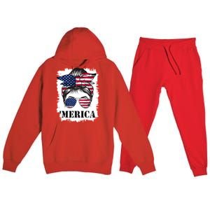 Messy Bun Merica Sunglasses 4th Of July Usa Flag Premium Hooded Sweatsuit Set