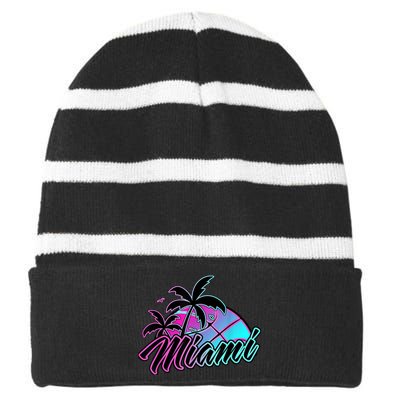 Miami Basketball Merch Gift Striped Beanie with Solid Band