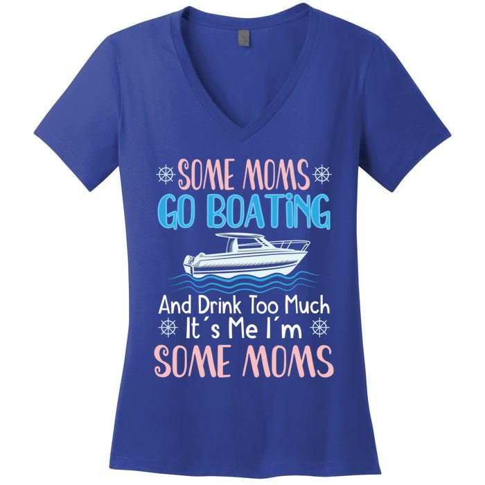 Moms Boating Mom Boat Captain Pontoon Sailor Cruising Meaningful Gift Women's V-Neck T-Shirt