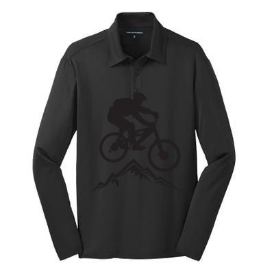 Mountain Biking Mountains Terrain MTB Biker Graphic Silk Touch Performance Long Sleeve Polo