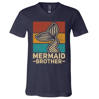 Mermaid Brother Mermaid Birthday Party Outfit Retro Mermaid V-Neck T-Shirt