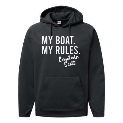 My Boat My Rules Captain Scott Personalized Boating Name Performance Fleece Hoodie