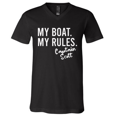 My Boat My Rules Captain Scott Personalized Boating Name V-Neck T-Shirt