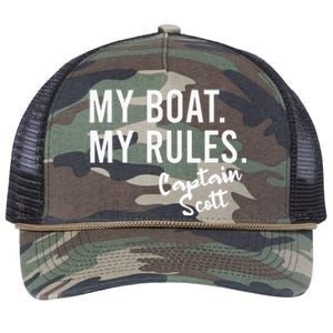 My Boat My Rules Captain Scott Personalized Boating Name Retro Rope Trucker Hat Cap