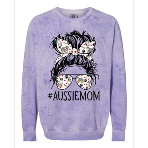 Messy Bun Mom Aussie Mom Glasses Mothers Day Dog Lovers Gift Colorblast Crewneck Sweatshirt