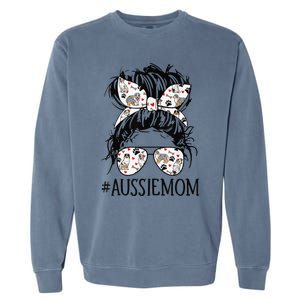 Messy Bun Mom Aussie Mom Glasses Mothers Day Dog Lovers Gift Garment-Dyed Sweatshirt