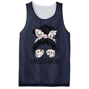 Messy Bun Mom Aussie Mom Glasses Mothers Day Dog Lovers Gift Mesh Reversible Basketball Jersey Tank