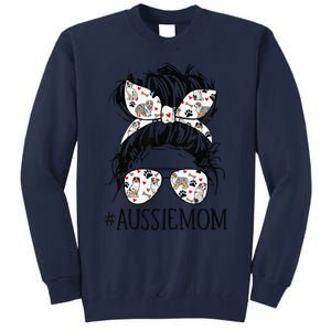 Messy Bun Mom Aussie Mom Glasses Mothers Day Dog Lovers Gift Tall Sweatshirt