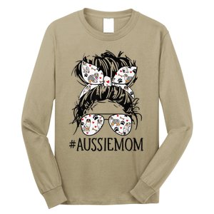 Messy Bun Mom Aussie Mom Glasses Mothers Day Dog Lovers Gift Long Sleeve Shirt