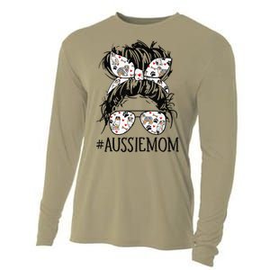 Messy Bun Mom Aussie Mom Glasses Mothers Day Dog Lovers Gift Cooling Performance Long Sleeve Crew