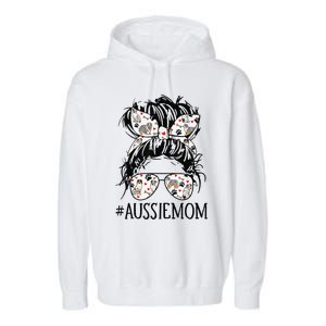 Messy Bun Mom Aussie Mom Glasses Mothers Day Dog Lovers Gift Garment-Dyed Fleece Hoodie