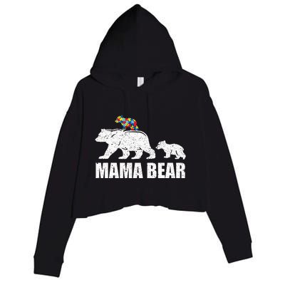 Mama Bear Mom Autistic Child Crop Fleece Hoodie