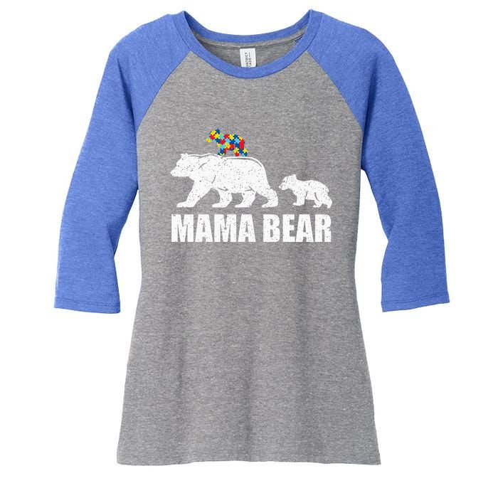 Mama Bear Mom Autistic Child Women's Tri-Blend 3/4-Sleeve Raglan Shirt