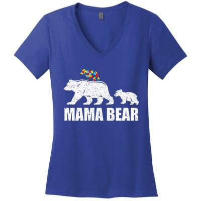 Mama Bear Mom Autistic Child Women's V-Neck T-Shirt