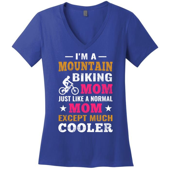 Mountain Biking Mtb Gift Cycling Mountain Bike Mom Gift Women's V-Neck T-Shirt