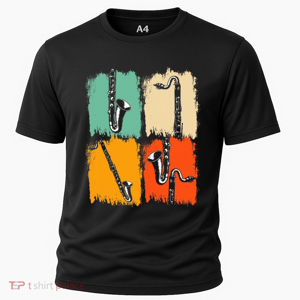 Marching Band Music Gift Retro Pop Art Bass Clarinet Cooling Performance Crew T-Shirt