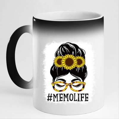 Messy Bun Memo Life Grandma Sunflowers Cute Mothers Day Gift 11oz Black Color Changing Mug