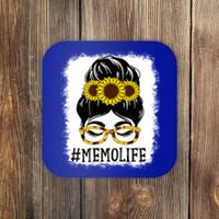 Messy Bun Memo Life Grandma Sunflowers Cute Mothers Day Gift Coaster