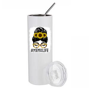 Messy Bun Memo Life Grandma Sunflowers Cute Mothers Day Gift Stainless Steel Tumbler