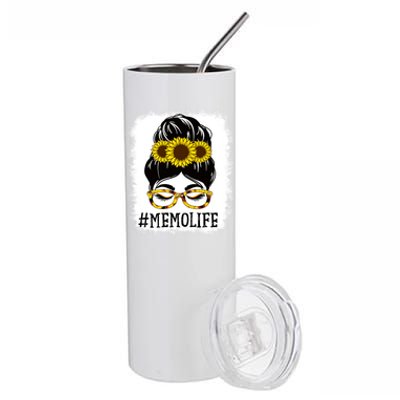 Messy Bun Memo Life Grandma Sunflowers Cute Mothers Day Gift Stainless Steel Tumbler