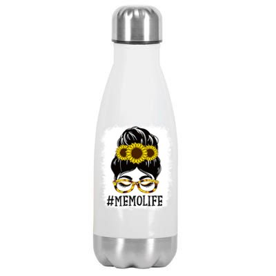 Messy Bun Memo Life Grandma Sunflowers Cute Mothers Day Gift Stainless Steel Insulated Water Bottle