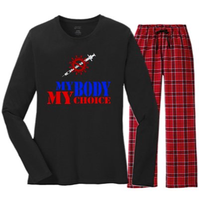 My Body My Choice Anti Vaccine Funny Women's Long Sleeve Flannel Pajama Set 