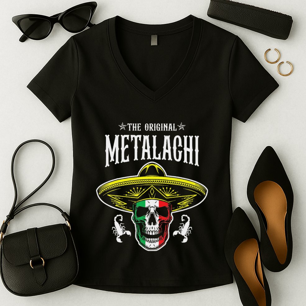 Metalachi Band Metal X Mariachi Skull Xxxl Concert Women's V-Neck T-Shirt