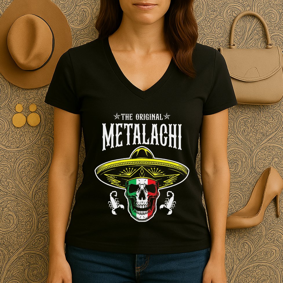 Metalachi Band Metal X Mariachi Skull Xxxl Concert Women's V-Neck T-Shirt