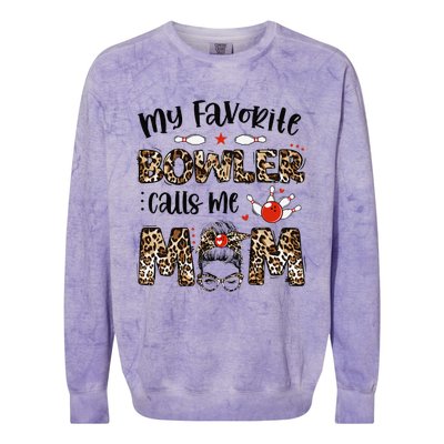 Messy Bun My Favorite Bowler Calls Me Mom Bowling Mother Day Colorblast Crewneck Sweatshirt