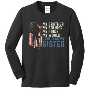 My Brother My Soldier Hero Proud Army Sister  Kids Long Sleeve Shirt