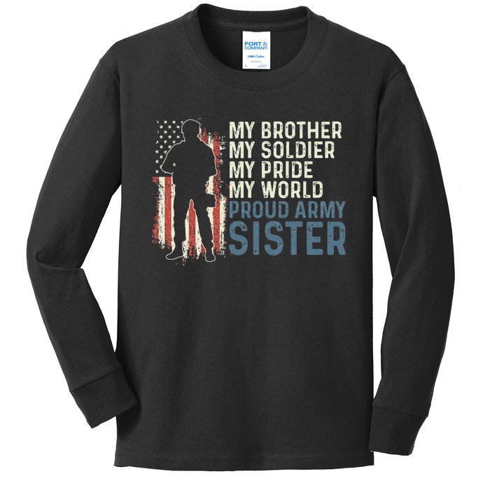 My Brother My Soldier Hero Proud Army Sister  Kids Long Sleeve Shirt