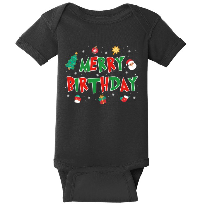 Merry Birthday Merry Christmas Happy Birthday Xmas Long Sleeve Baby Bodysuit