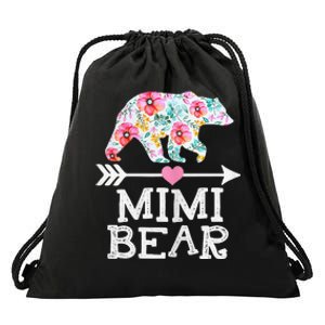 Mimi Bear Mom Grandma Floral Happy Mother's Day tee Drawstring Bag