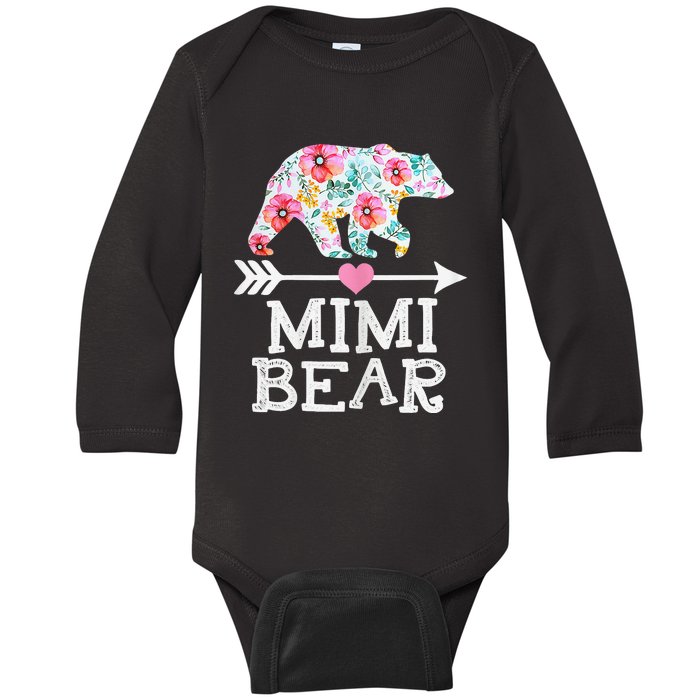 Mimi Bear Mom Grandma Floral Happy Mother's Day tee Baby Long Sleeve Bodysuit