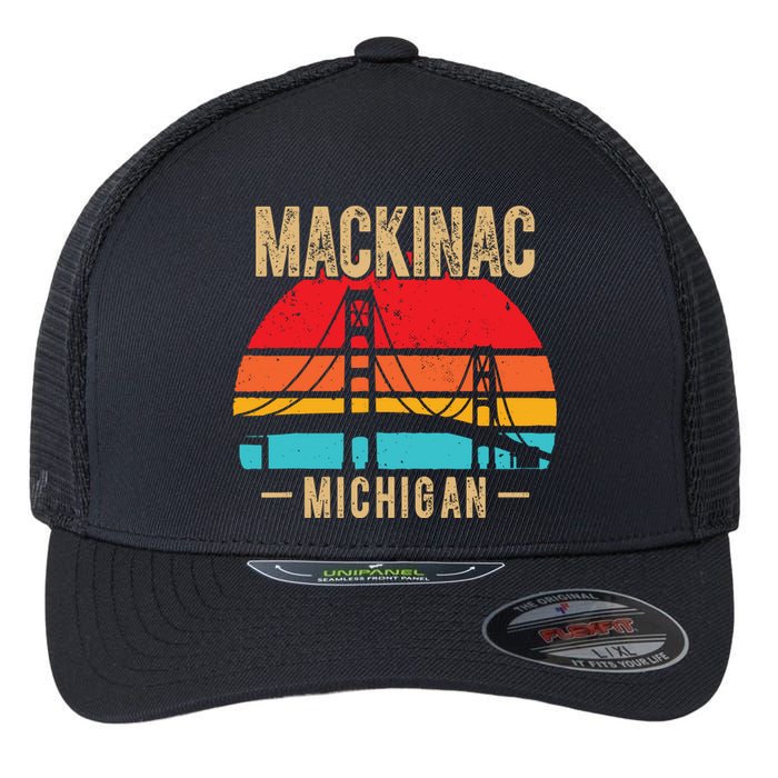 Mackinac Bridge Mackinaw Retro Vintage Michigan Souvenir Flexfit Unipanel Trucker Cap