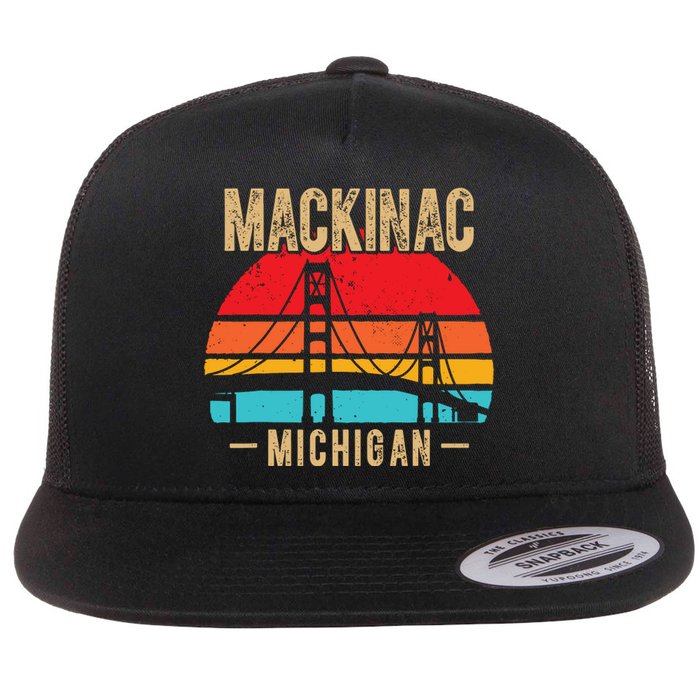 Mackinac Bridge Mackinaw Retro Vintage Michigan Souvenir Flat Bill Trucker Hat