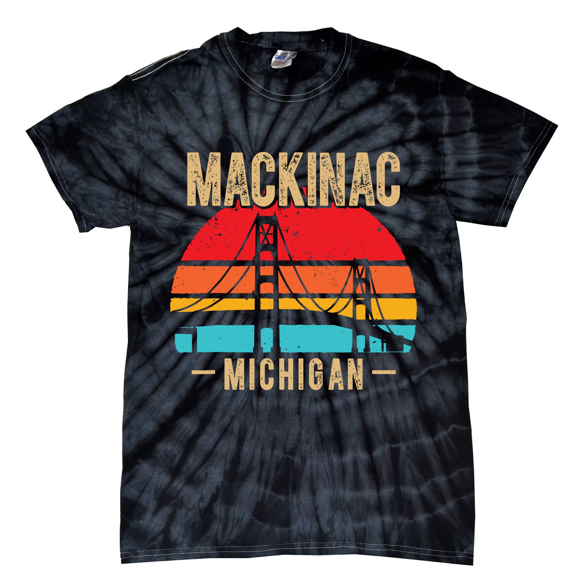 Mackinac Bridge Mackinaw Retro Vintage Michigan Souvenir Tie-Dye T-Shirt