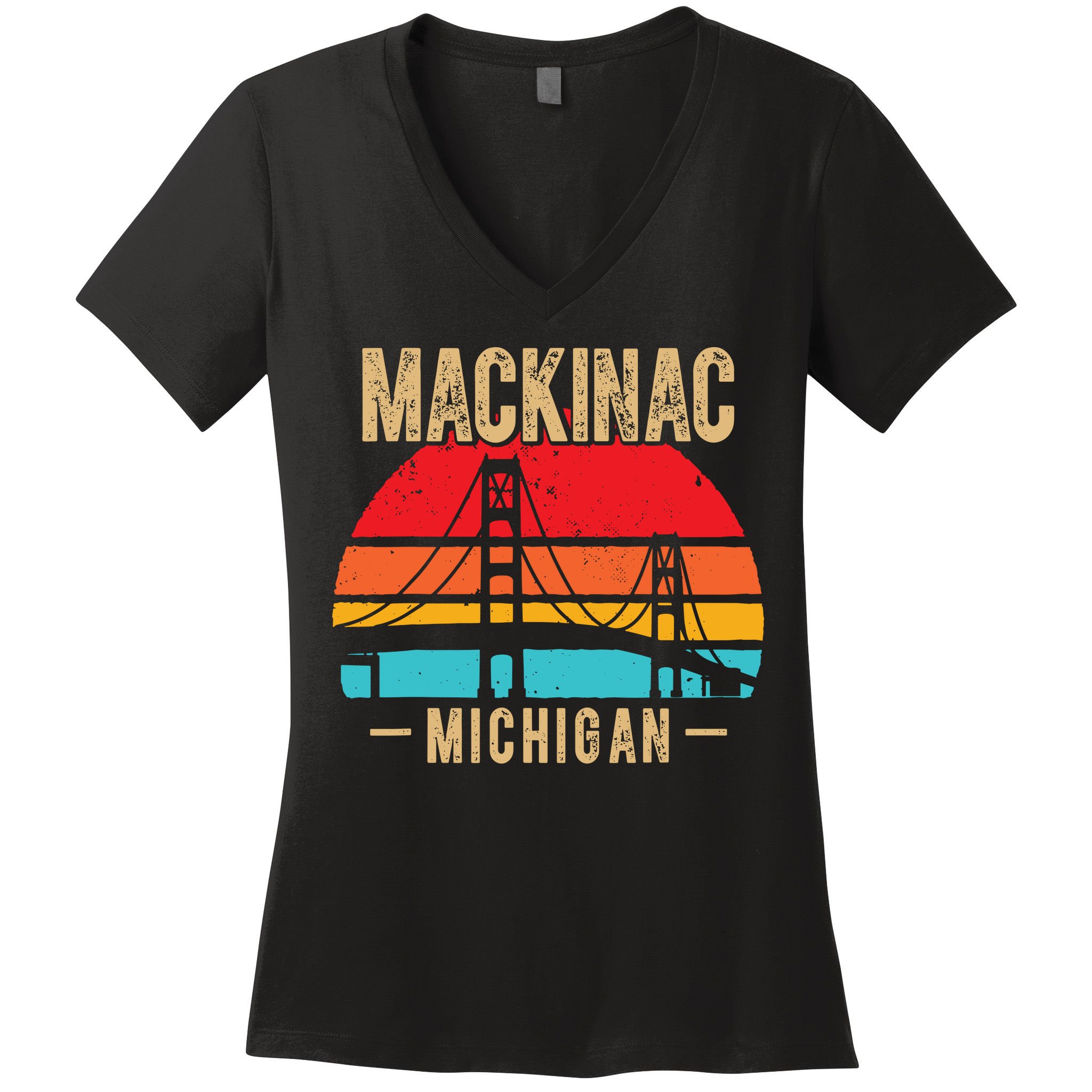 Mackinac Bridge Mackinaw Retro Vintage Michigan Souvenir Women's V-Neck T-Shirt