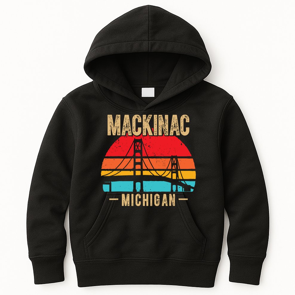 Mackinac Bridge Mackinaw Retro Vintage Michigan Souvenir Kids Hoodie