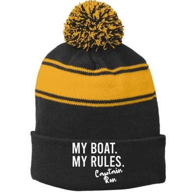 My Boat My Rules Captain Ron Personalized Boating Name Stripe Pom Pom Beanie