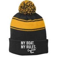 My Boat My Rules Captain Ron Personalized Boating Name Stripe Pom Pom Beanie