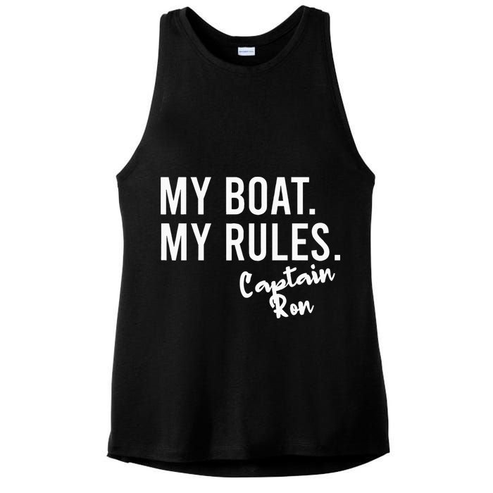 My Boat My Rules Captain Ron Personalized Boating Name Ladies PosiCharge Tri-Blend Wicking Tank