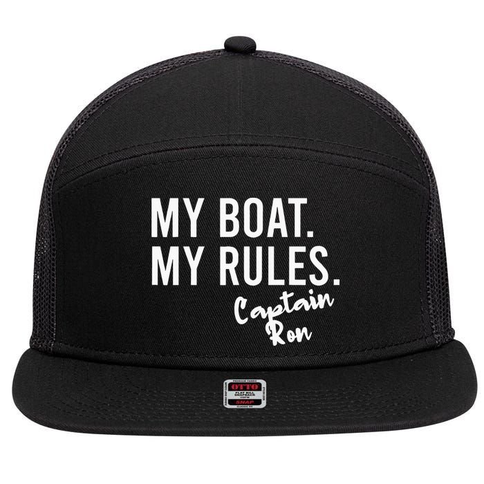 My Boat My Rules Captain Ron Personalized Boating Name 7 Panel Mesh Trucker Snapback Hat