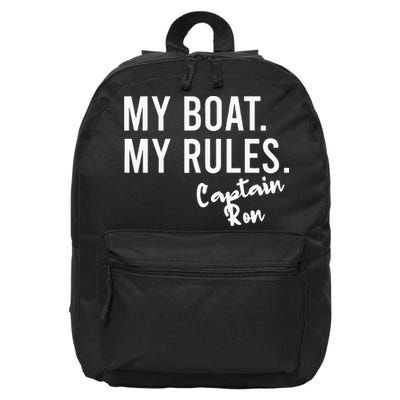 My Boat My Rules Captain Ron Personalized Boating Name 16 in Basic Backpack