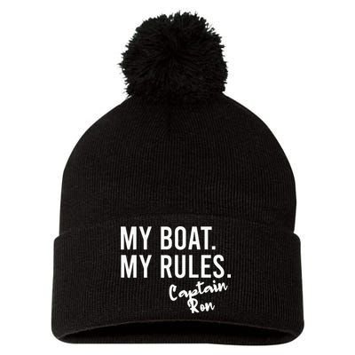 My Boat My Rules Captain Ron Personalized Boating Name Pom Pom 12in Knit Beanie